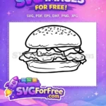 Free Sesame Seed Bun Free Lettuce Line Art Burger Free SVG - Instant Download