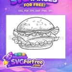 Free Detailed Bun Free Cheese Lettuce Line Art Burger Free SVG - Instant Download