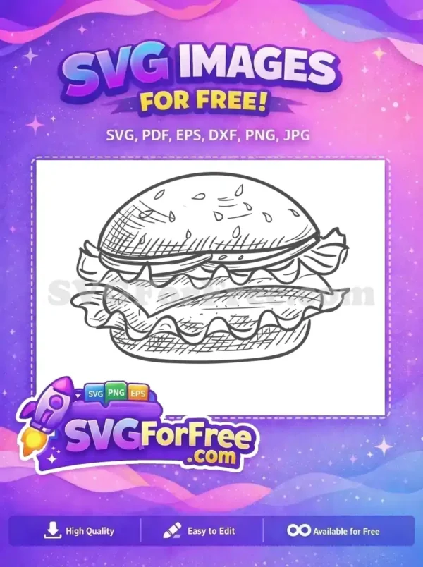 Free Detailed Bun Free Cheese Lettuce Line Art Burger Free SVG
