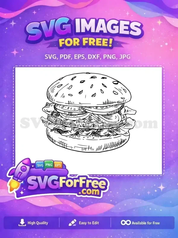 Free Detailed Toppings Free Burger Line Art Food Free SVG