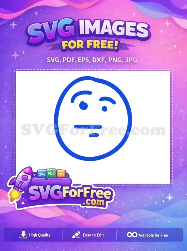 Free Blue Line Art Free Skeptical Emoji Face Free SVG