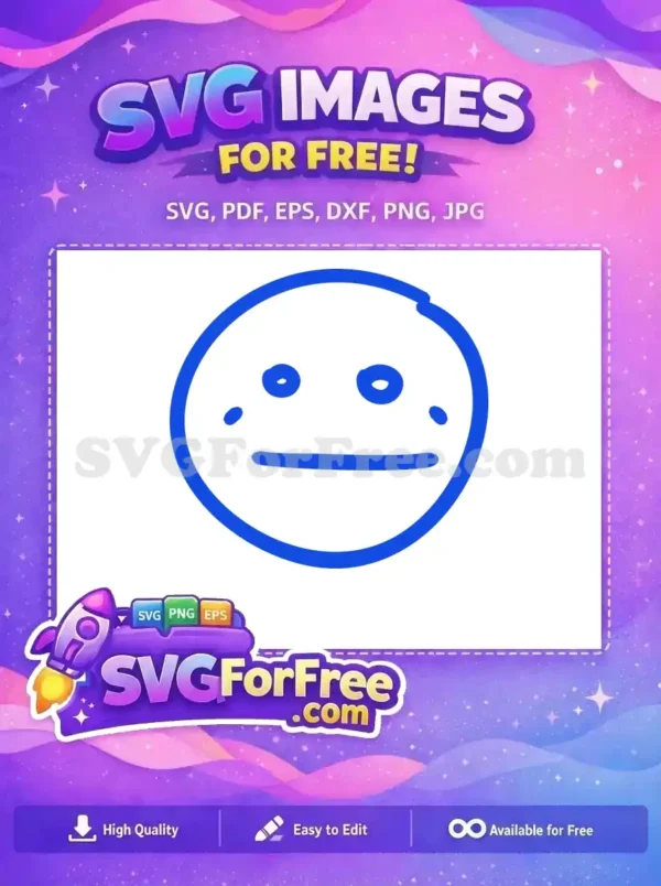 Free Simple Blue Line Art Emoji Free Blank Stare Free SVG