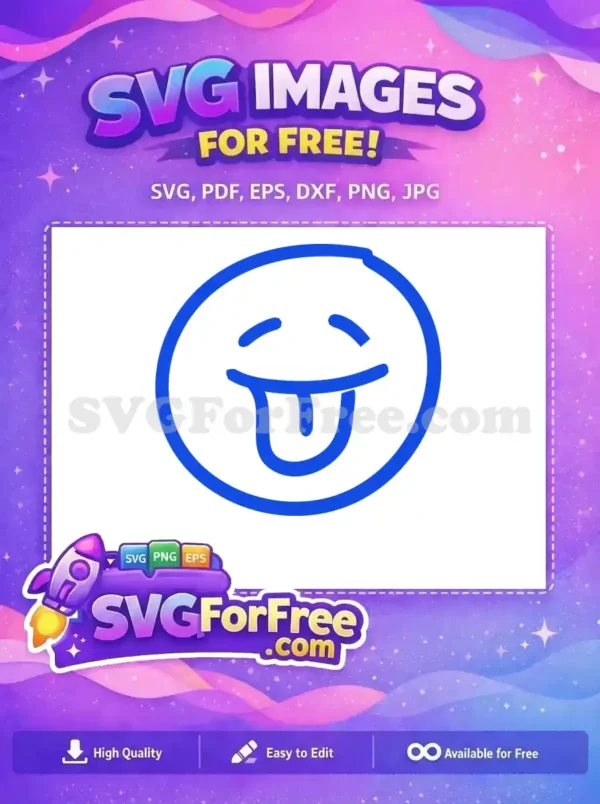 Free Blue Line Tongue Out Free Funny Face Free SVG