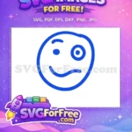 Free Wink Eye Free Blue Line Art Emoji Free SVG - Instant Download