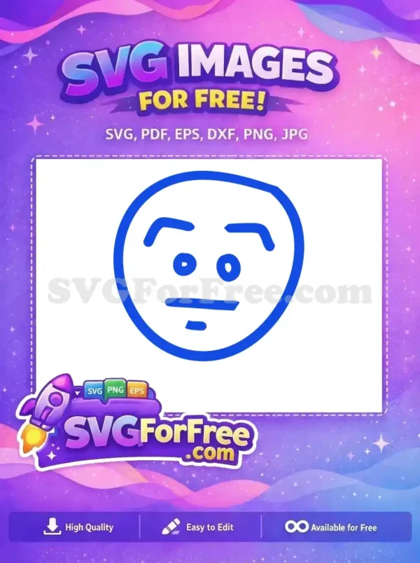 Free Simple Blue Line Art Emoji Free Confused Expression Free SVG