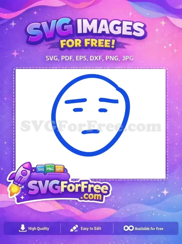 Free Blue Bored Face Free Line Art Emoji Free SVG 1