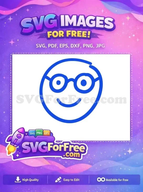 Free Blue Nerd Emoji Free Smiling Face Line Art Free SVG