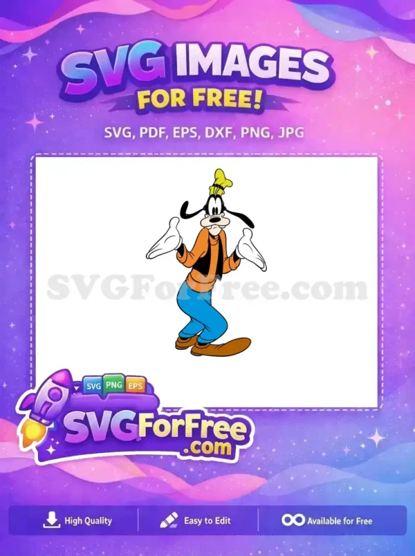 Free Goofy SVG design showing the beloved character shrugging with open hands, perfect for free crafting and digital art.