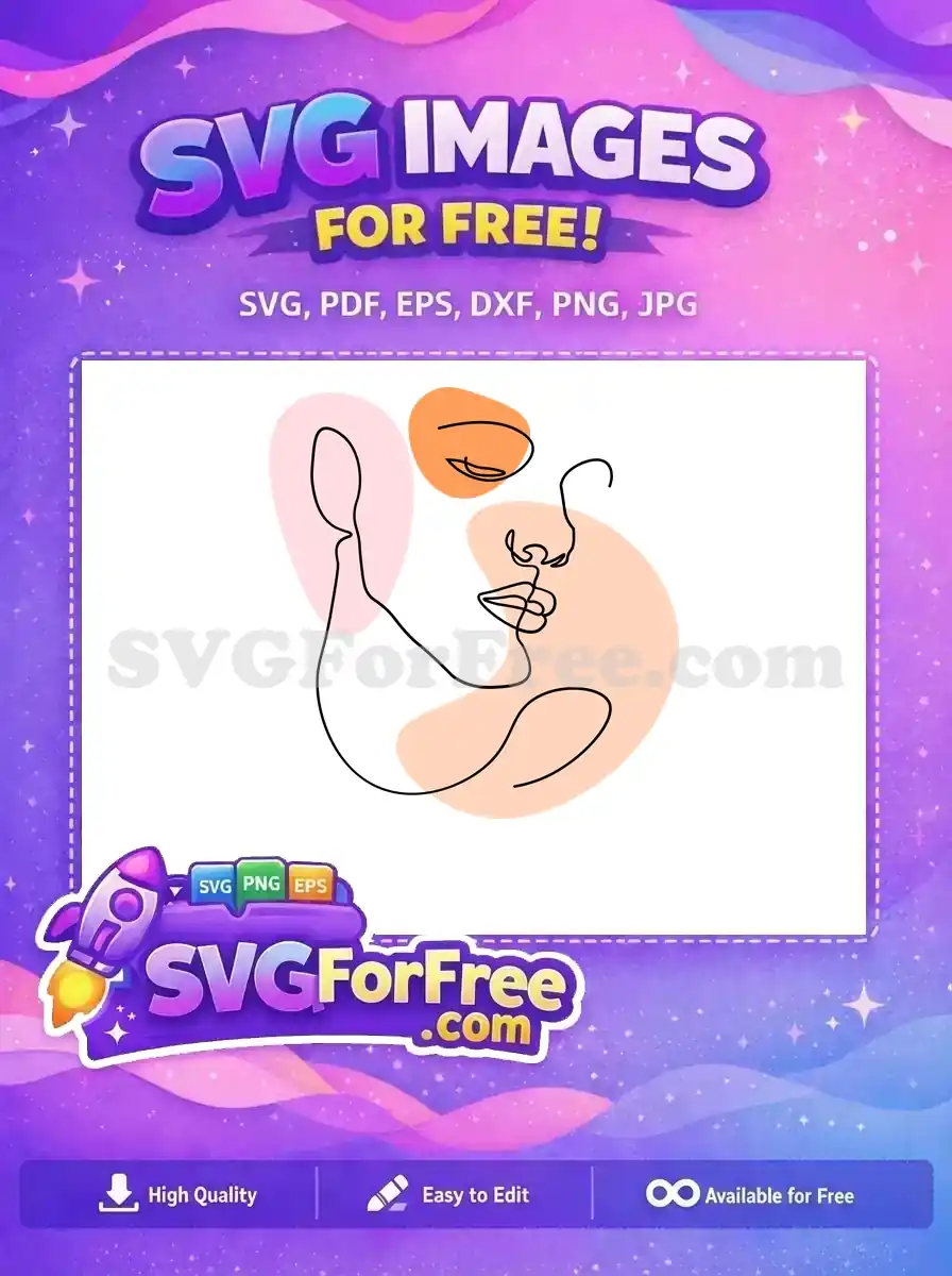 A free minimalist line art portrait of a woman's face with abstract pastel shapes, ideal for free creative projects.