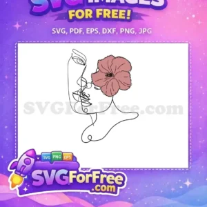 A free continuous line art SVG of a woman's face with a blush pink flower, exuding minimalist elegance and modern artistic appeal.