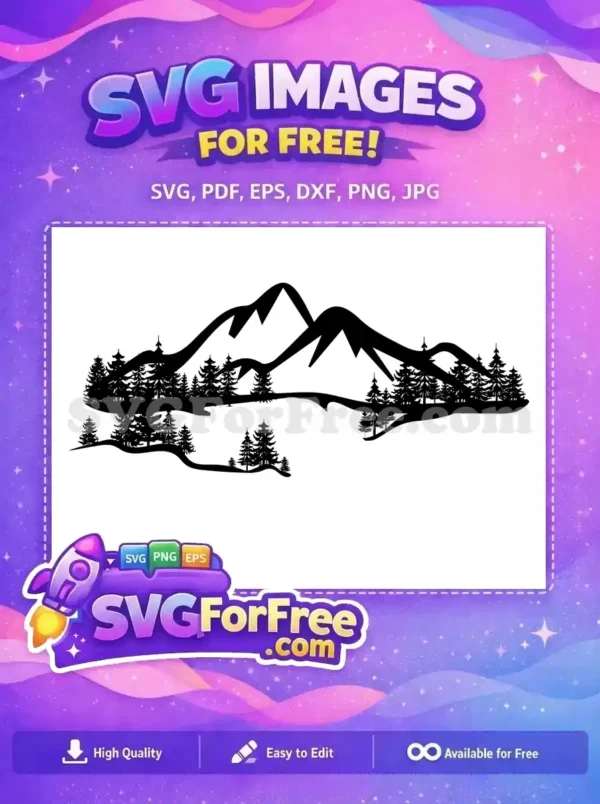 Discover this beautiful free SVG design featuring majestic mountains and dense pine forests, ideal for nature lovers. Get your free vector!
