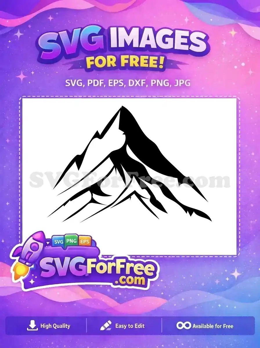 Free stylized mountain SVG design, a bold black and white vector graphic with sharp peaks and dynamic lines, perfect for nature and adventure projects.