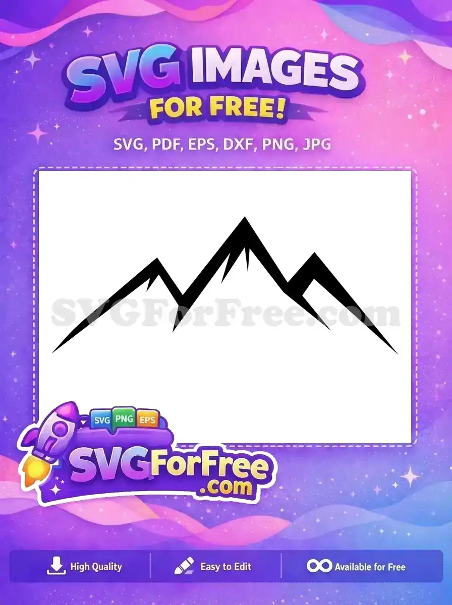 A free, bold black silhouette of a mountain range with three sharp peaks. Ideal for outdoor and adventure designs.