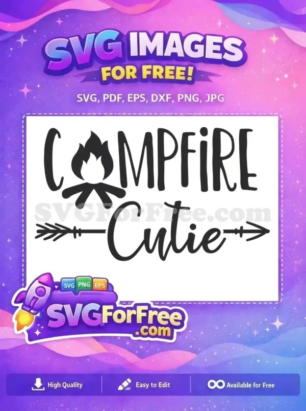 Free 'Campfire Cutie' SVG design featuring a stylized campfire icon and an arrow, perfect for rustic crafts. Download this charming vector art now!