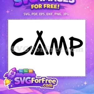 Explore this free SVG of 'CAMP' text, featuring a creative teepee 'A' in a playful, bold font. Ideal for outdoor themes!