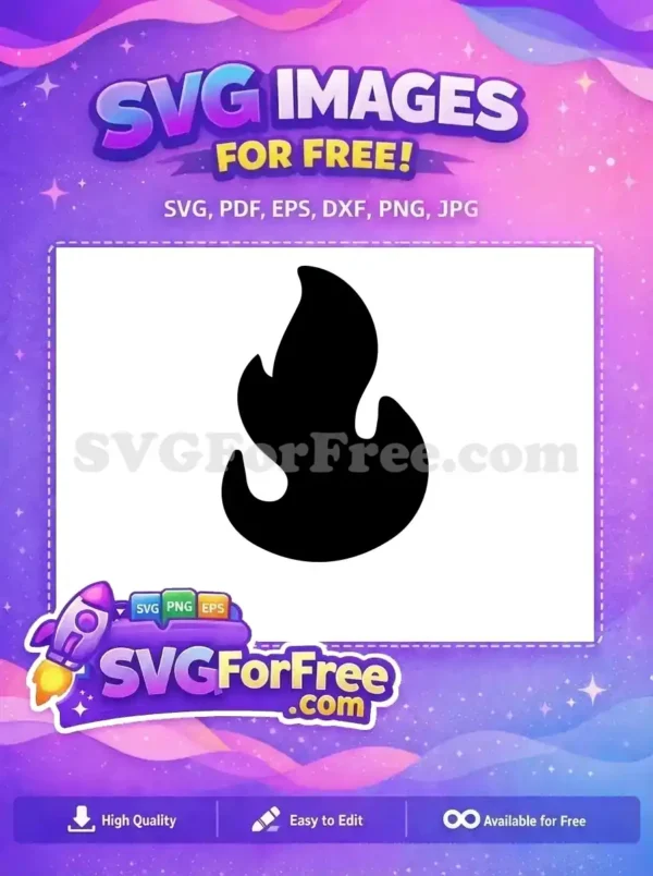 Free Flame SVG Icon – Dynamic Fire Design for Projects A free, minimalist black flame SVG icon, perfect for adding a fiery touch to designs. High-quality vector art.