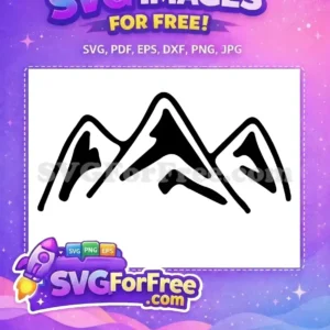 Free Mountain Peaks SVG Design – Minimalist & Bold A free stylized mountain range SVG, featuring three distinct, organically shaped peaks in a bold black outline. This free design is versatile.