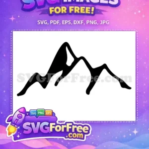 Free Mountain Peaks SVG Design – Explore Nature Free! A free, minimalist black silhouette of a majestic mountain range, ideal for various digital and craft free designs. Download this free SVG now!
