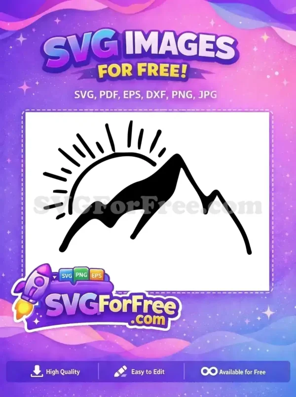 A free hand-drawn SVG of mountains with a rising sun, offering a simple, versatile nature design for free use.