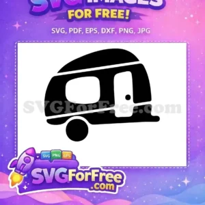 Free Travel Trailer SVG Design – Adventure Awaits Free! A stylish, free black silhouette of a travel trailer or caravan, featuring a window and door. This free design is ideal for various creative projects and easy customization.
