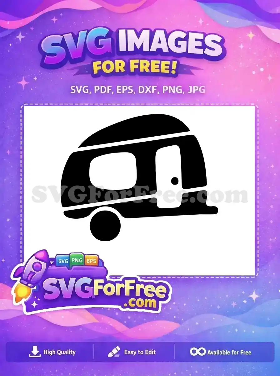 A stylish, free black silhouette of a travel trailer or caravan, featuring a window and door. This free design is ideal for various creative projects and easy customization.