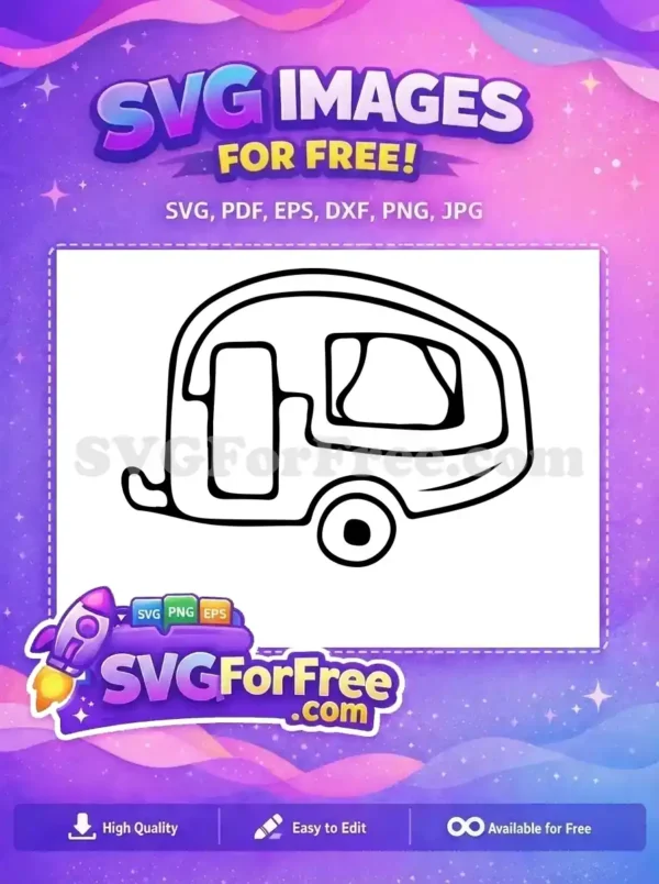 A free hand-drawn style SVG outline of a cute camper van, showcasing its simple door and window design. Ideal free vector for travel themes.