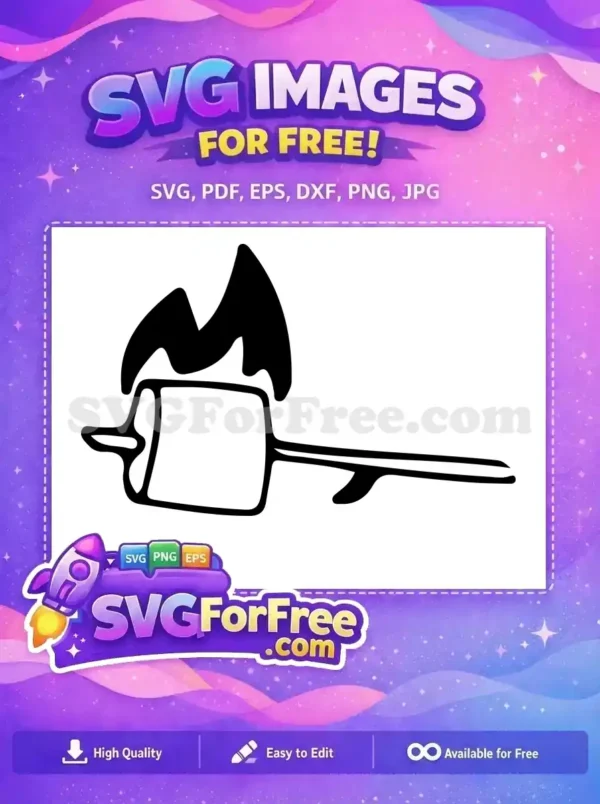 Free Marshmallow Roasting SVG – Campfire Fun Design Free vector art of a marshmallow roasting over a fire on a stick, ideal for camping and outdoor craft projects.