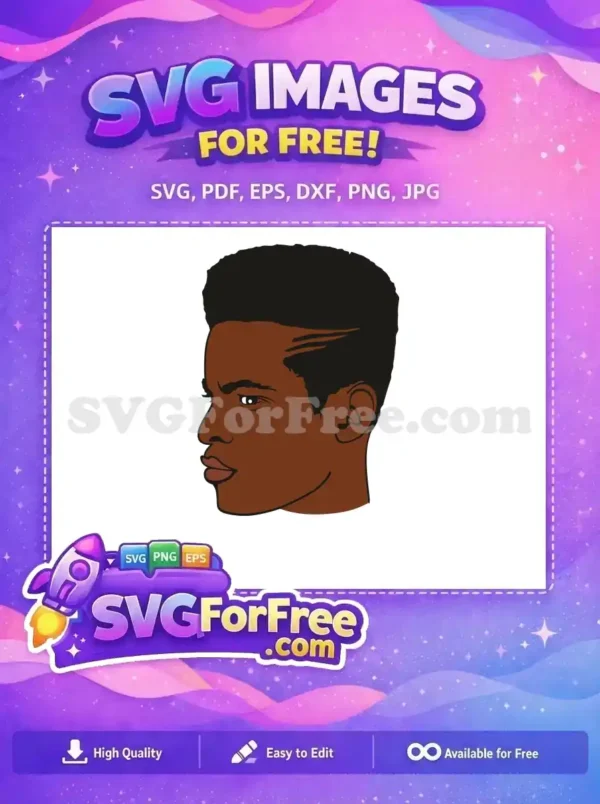 Free SVG of a young Black man's profile, featuring a detailed face with a cool haircut, ideal for free digital projects.