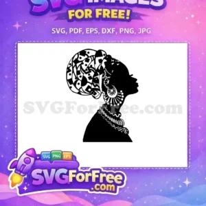 A captivating free design of an African woman's silhouette, featuring an ornate headwrap and jewelry. Ideal for free creative projects.
