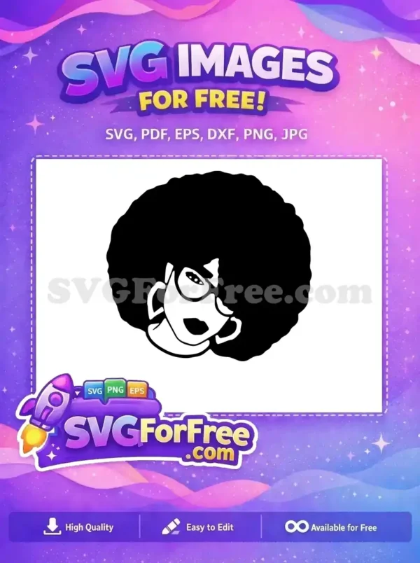 A captivating free design of an afro woman in glasses and hoop earrings, exuding confidence and retro style. Download this free SVG!