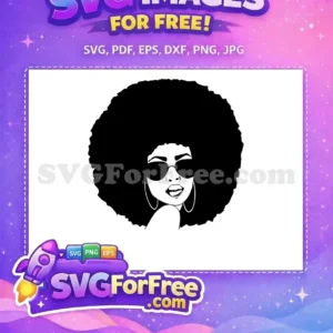 A vibrant free Afro woman SVG design, showcasing confidence and style with sunglasses and bold hair. Perfect for diverse crafts.