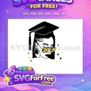 A cool free design featuring a graduate in cap, hoop earrings, and '2020' sunglasses, with sparkling stars.