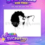 Free Passionate Afro Singer Free Microphone Big Afro Soul Music Diva Free SVG - Instant Download