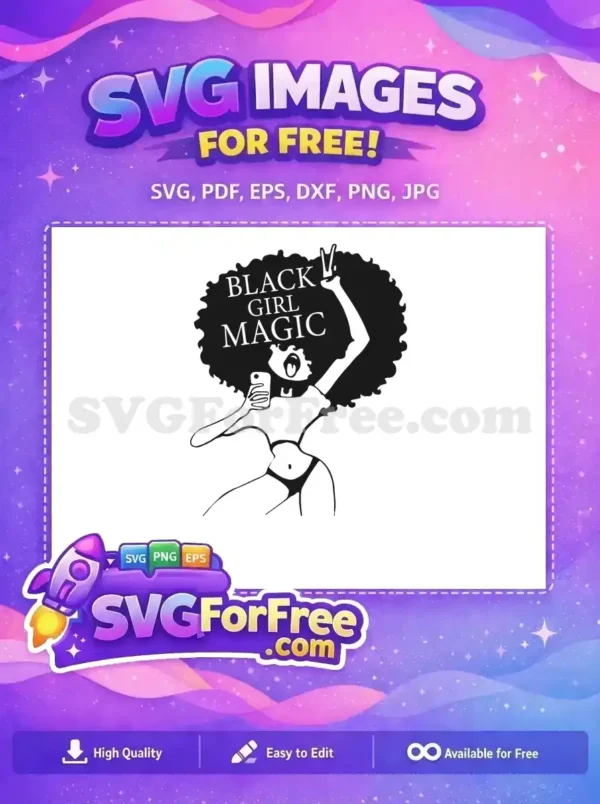 Free Black Girl Magic SVG Design – Empowering & Unique This free design features a confident Black woman with "Black Girl Magic" in her afro, perfect for empowering projects.