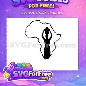 Free African Silhouette SVG – Woman with Pot on Continent Free African continent design with a silhouetted woman carrying a pot, perfect for cultural projects.