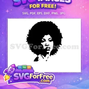 A striking free black and white stencil of an Afro woman with a magnificent afro, ideal for free crafting.
