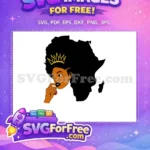 Free Pensive Afro American Queen Free Golden Crown Africa Map Free SVG - Instant Download