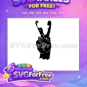 A striking free SVG of a hand making a peace or victory sign, rendered in bold black and white. Ideal for free designs.