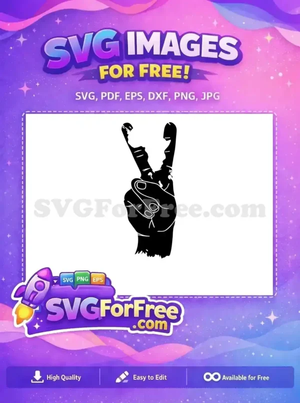 A striking free SVG of a hand making a peace or victory sign, rendered in bold black and white. Ideal for free designs.
