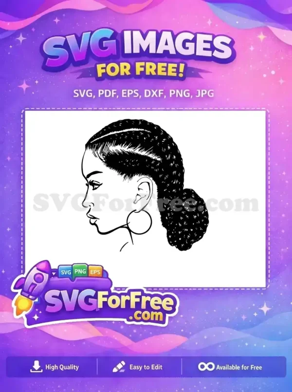 Free elegant profile SVG of a woman with braided hair and a hoop earring, perfect for diverse free design projects.