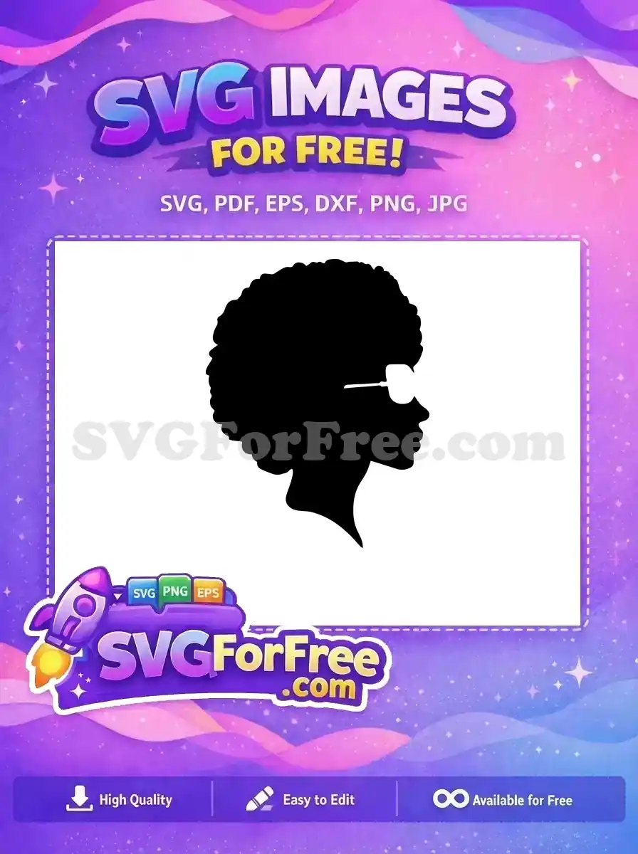 A striking free black silhouette of a person with a voluminous afro and stylish sunglasses. Perfect free design.