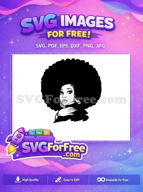 A captivating free design of an Afro woman with a grand, iconic hairstyle, perfect for various creative projects. Download this free SVG now!