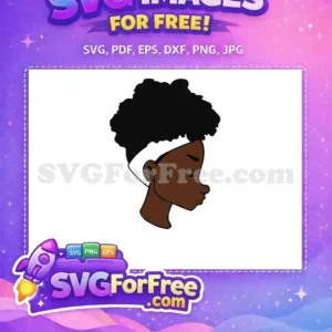 Free Afro Profile SVG Design – Serene & Stylish Artwork A free SVG of a person in profile with an afro and white headband, eyes gently closed. This free design is perfect for diverse projects.