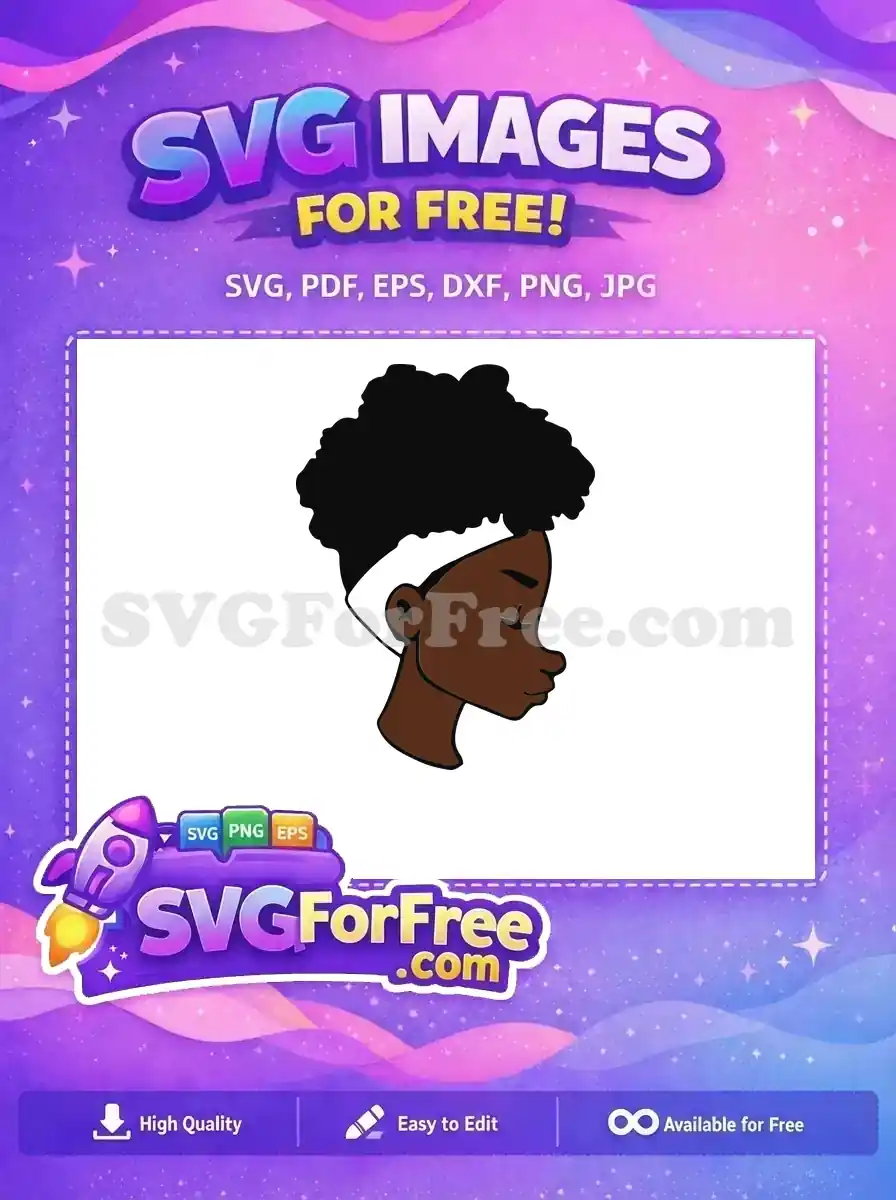 A free SVG of a person in profile with an afro and white headband, eyes gently closed. This free design is perfect for diverse projects.