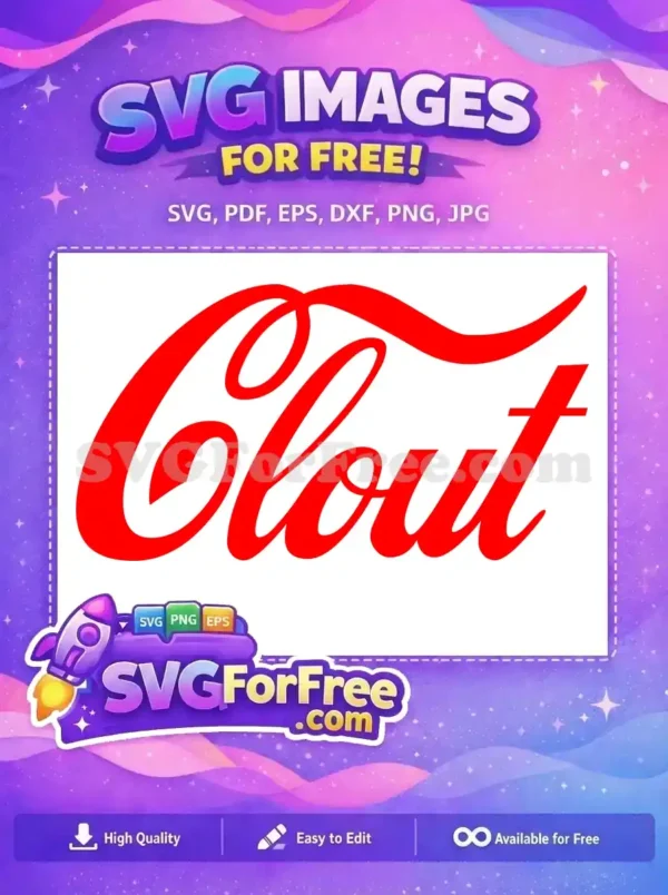 Free Clout Logo Design – Iconic Red Script Free SVG A free vector logo for 'Clout' in a vibrant red, script-style font, reminiscent of a famous beverage brand. Download this free design now!