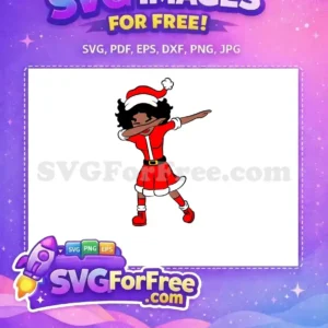 Free vibrant SVG of a Black woman dressed as Santa Claus dabbing, perfect for unique Christmas crafts. Download this free design!