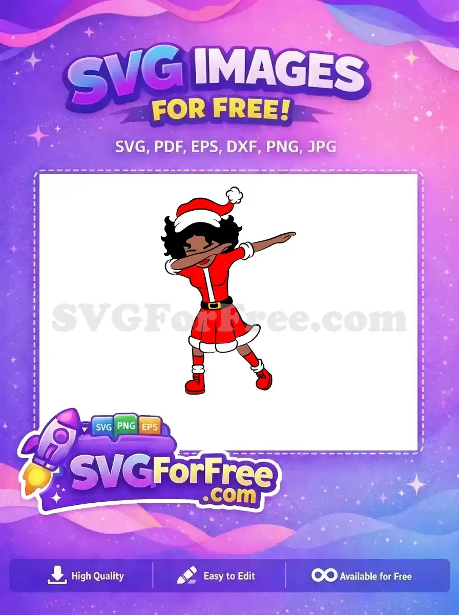 Free vibrant SVG of a Black woman dressed as Santa Claus dabbing, perfect for unique Christmas crafts. Download this free design!