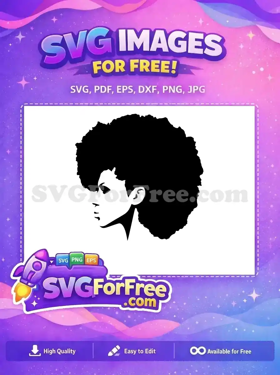 A striking free design: elegant black and white profile of a woman with a magnificent, voluminous afro hairstyle.