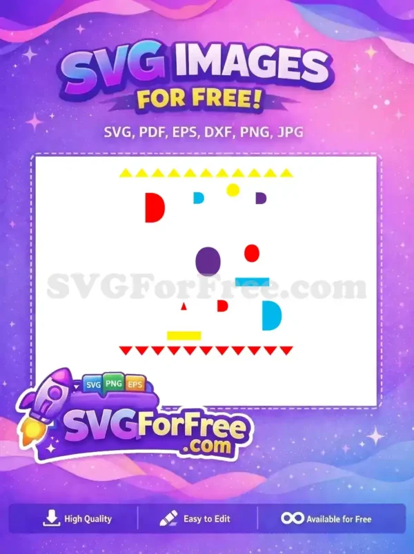 A free abstract SVG design showcasing a dynamic composition of colorful geometric shapes including circles, triangles, and rounded forms.