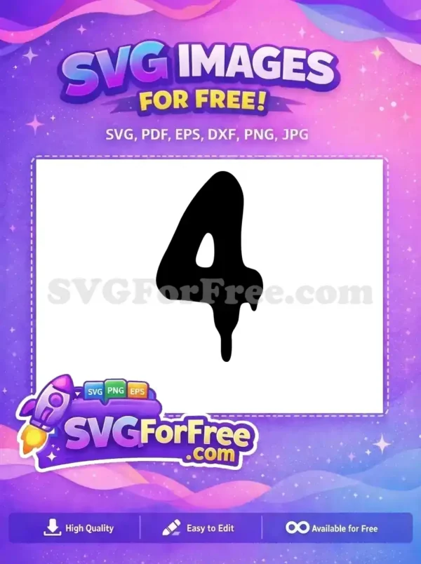 Free Dripping Number 4 SVG Design – Urban Style A free, bold dripping number 4 design in black, perfect for urban-themed projects and crafts. Download this free SVG.